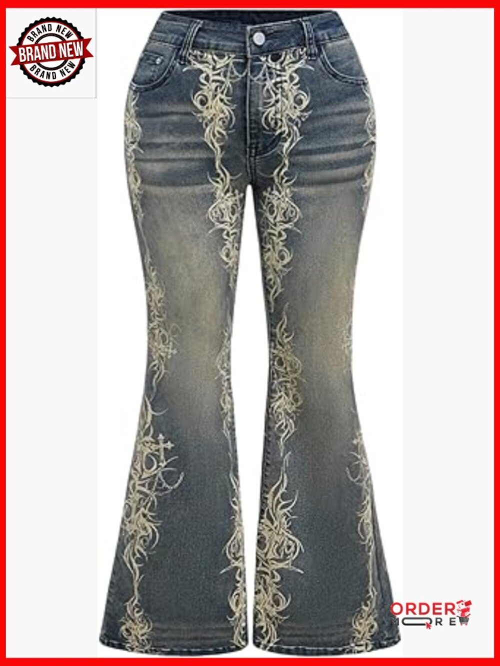 Plus Size Flare Jeans Goth Punk Graphic Denim Pants Streetwear